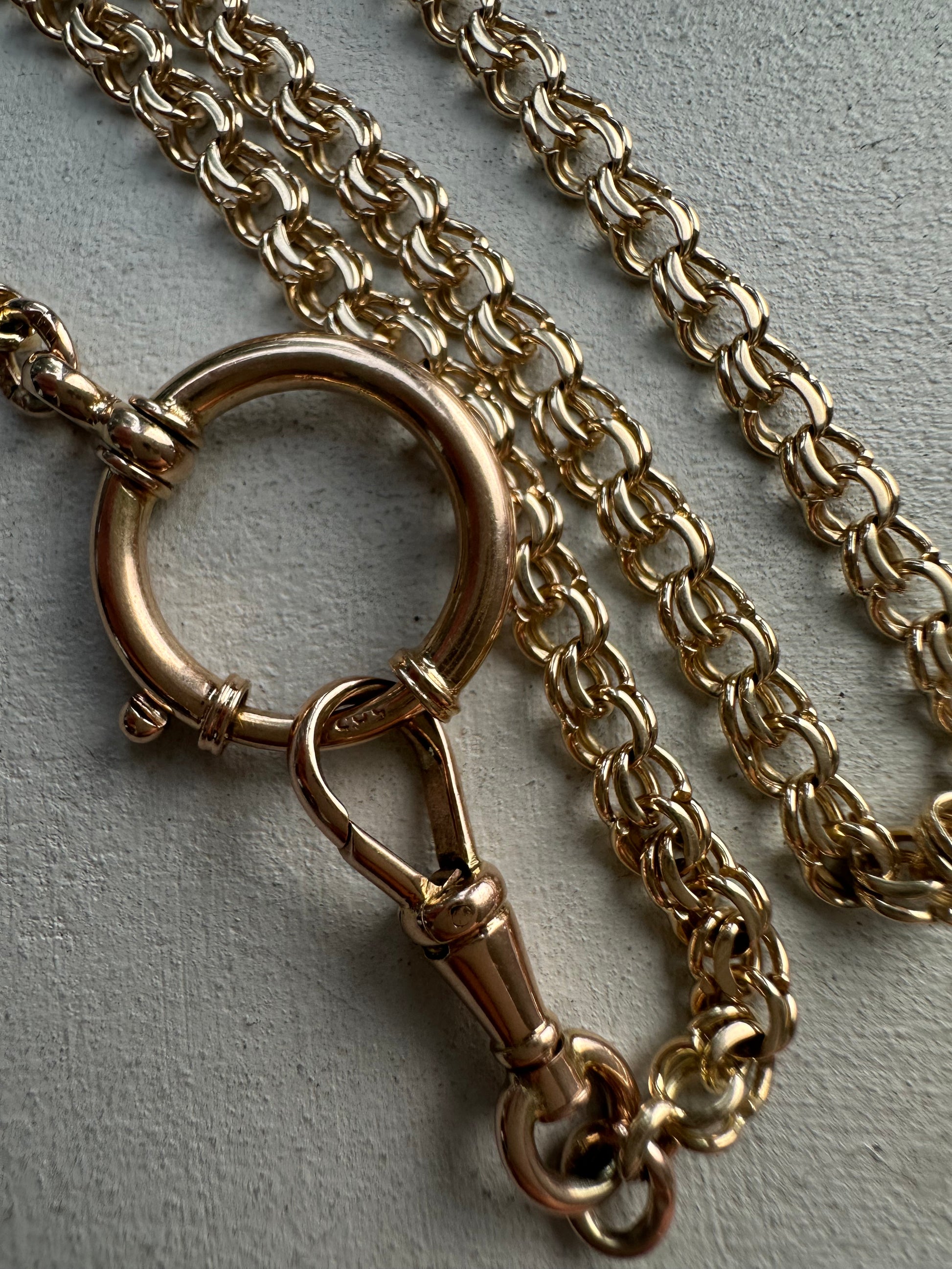 long 14k watch chain with working clasps