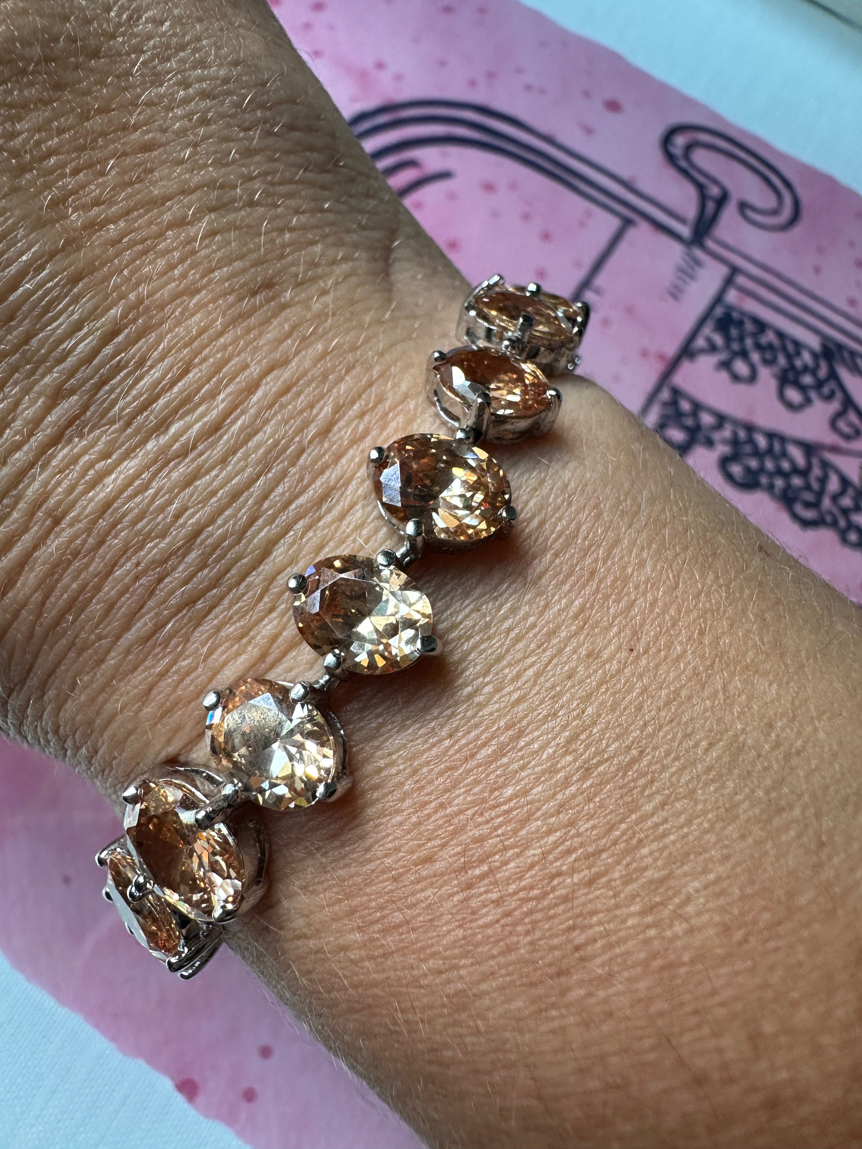 peachy pink gemstone sterling bracelet