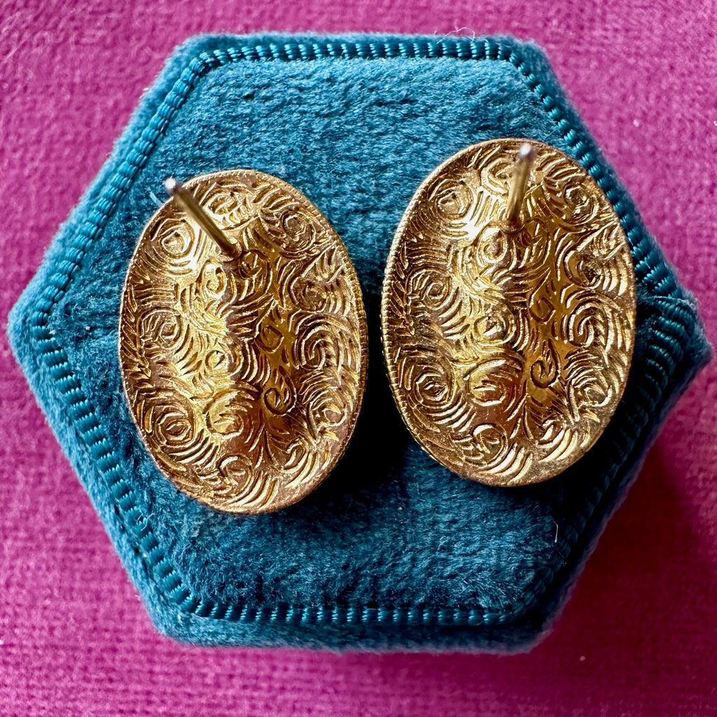 Classic vintage gold plated oval crystal earrings