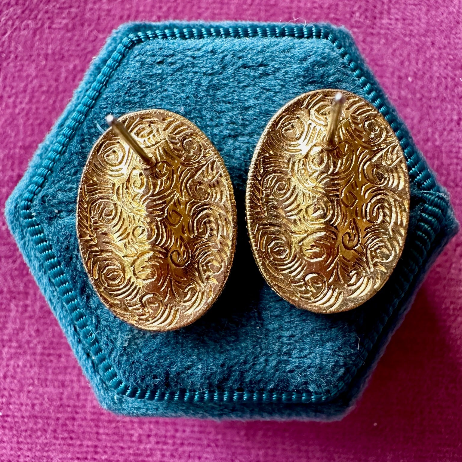 Classic vintage gold plated oval crystal earrings