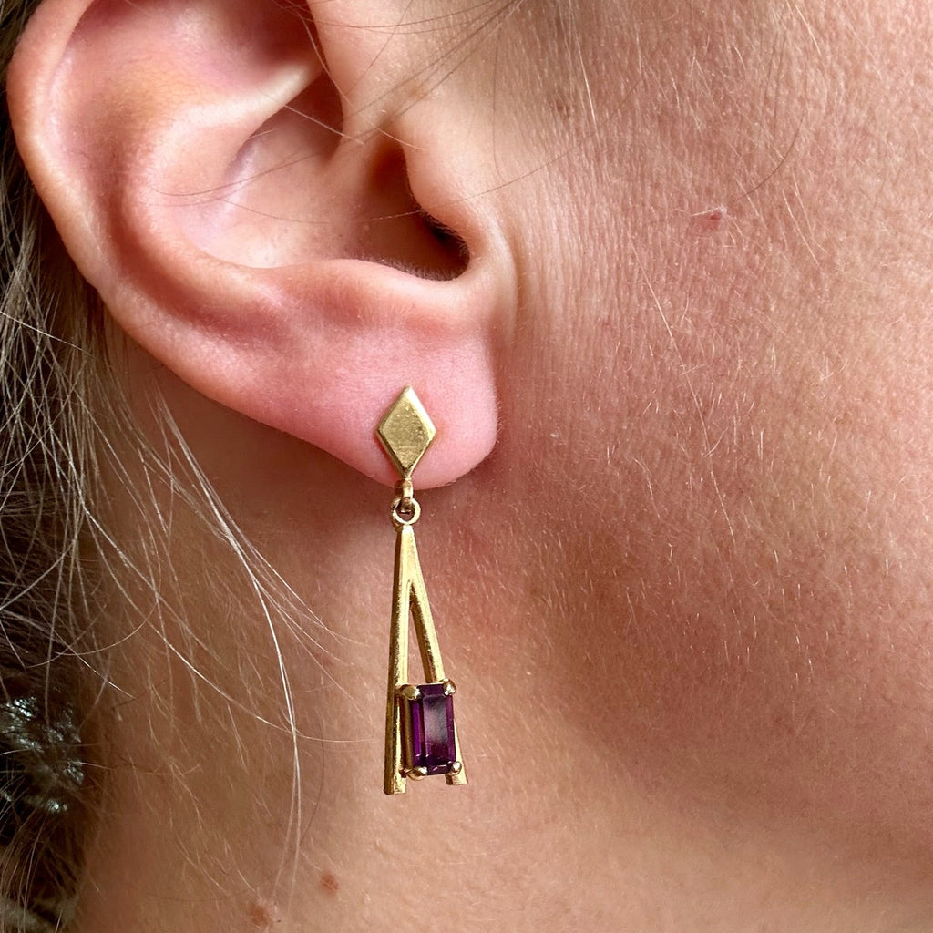 Designer Avon purple crystal drop earrings