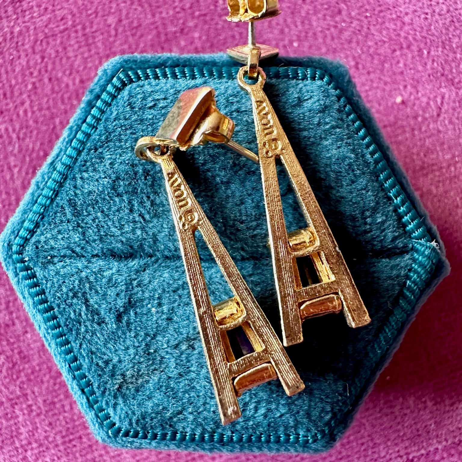 Designer Avon purple crystal drop earrings