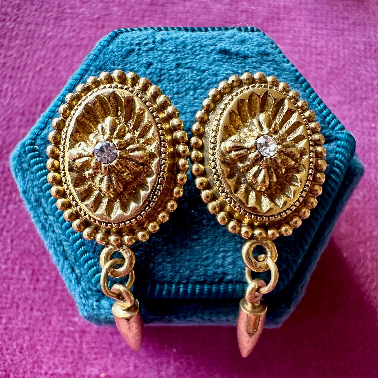 Vintage gold plated oval drop earrings