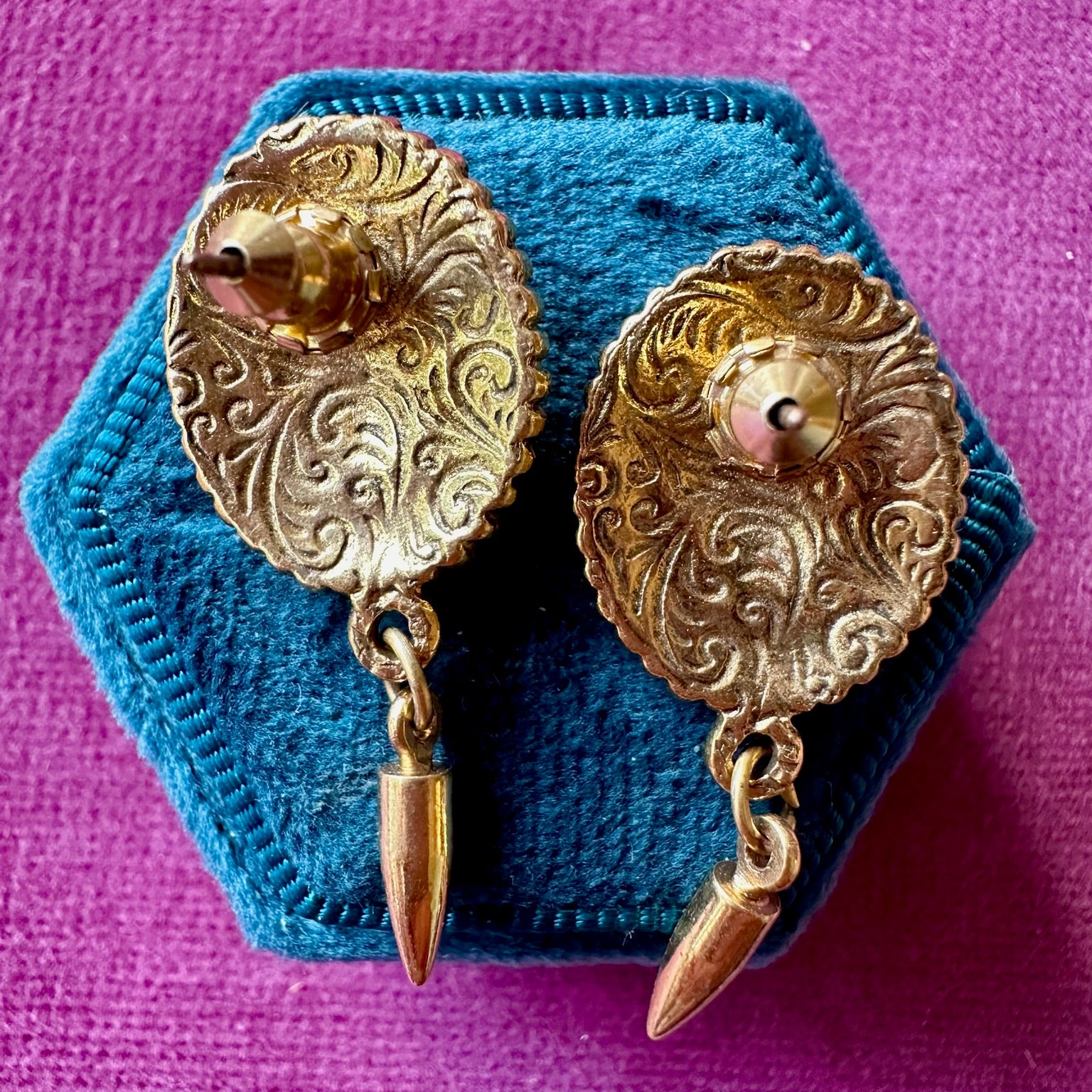 Vintage gold plated oval drop earrings