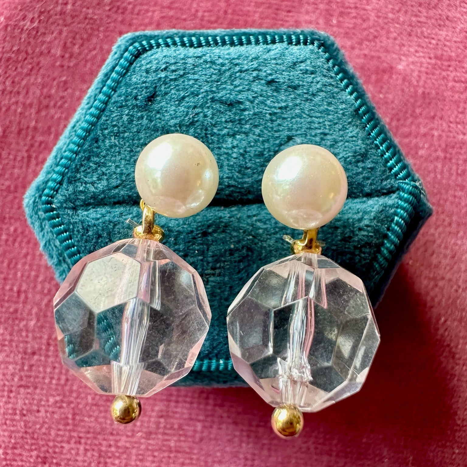 Vintage pearl stud with crystal drop earrings