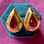 Vintage gold plated red crystal teardrop earrings