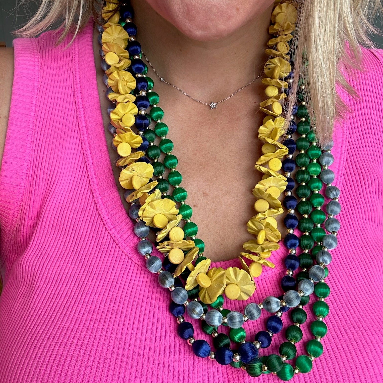 Yellow wooden bead necklace