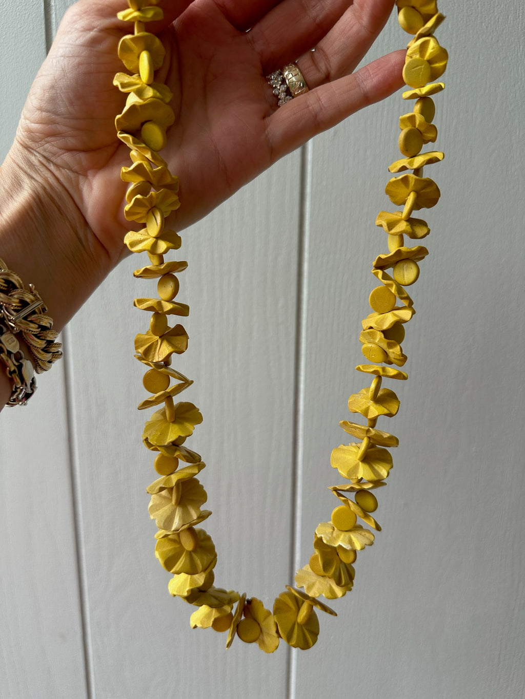 Yellow wooden bead necklace
