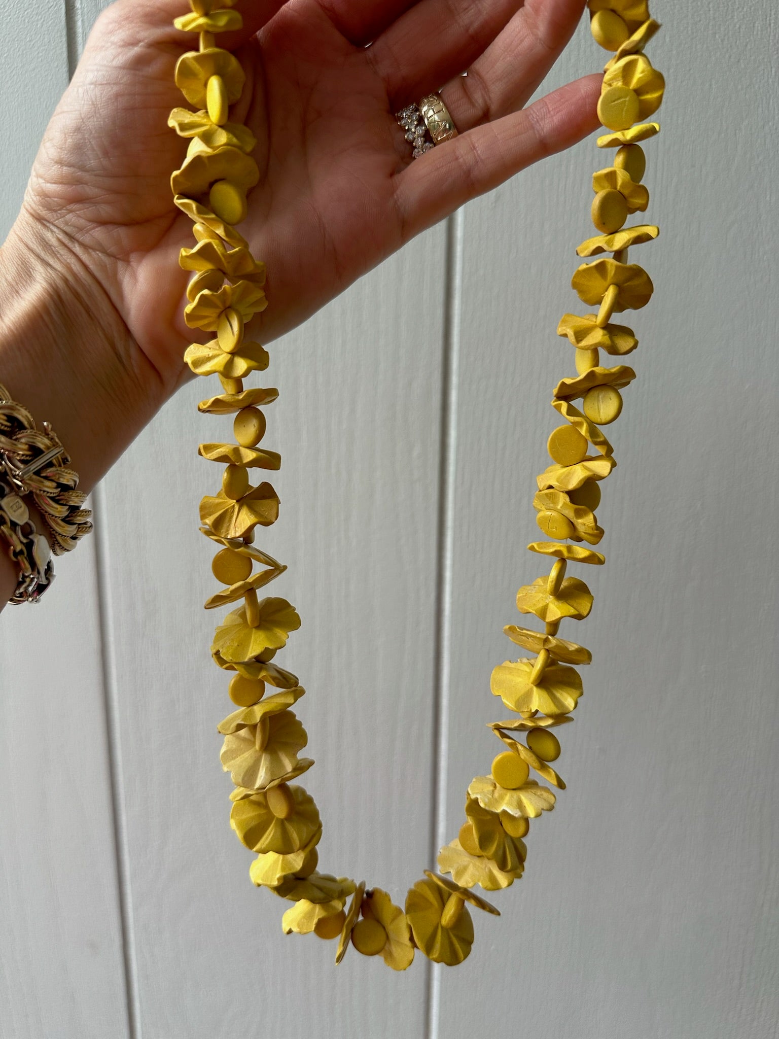 Yellow wooden bead necklace