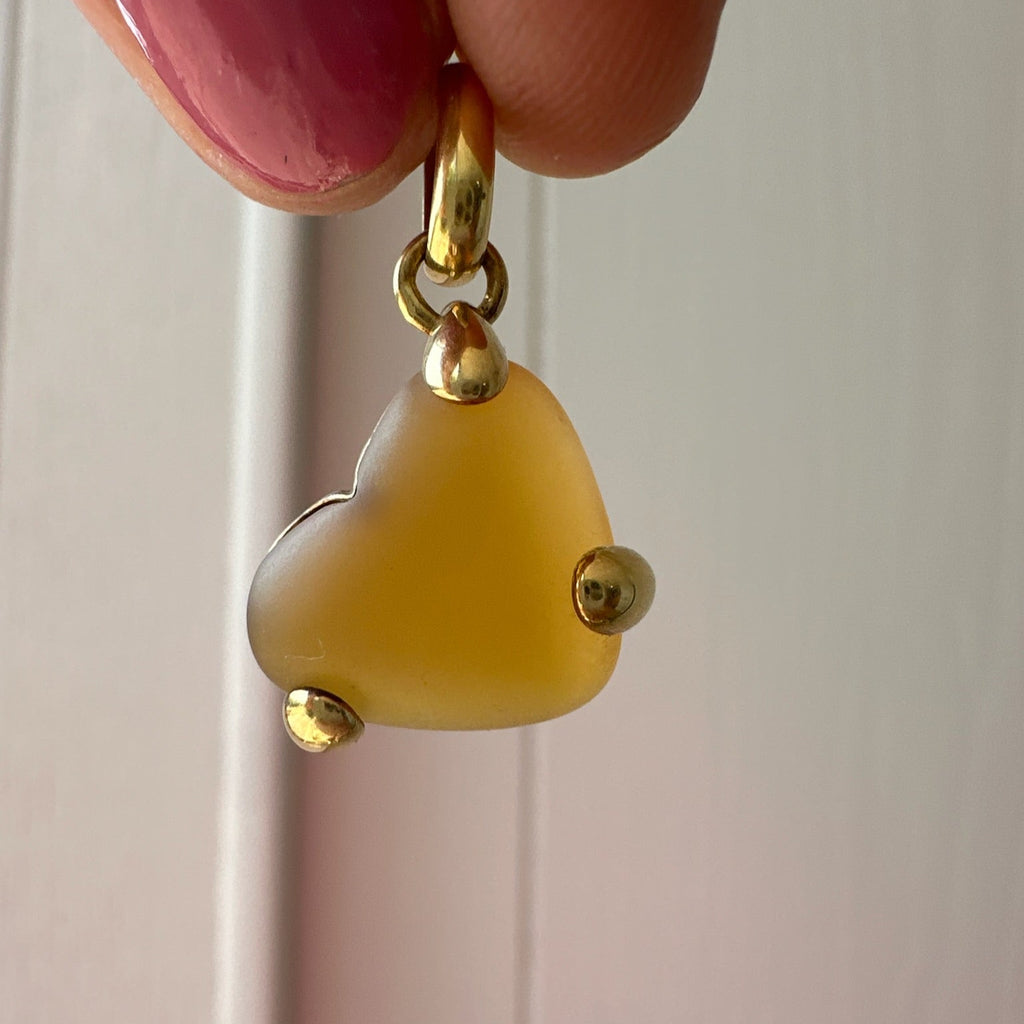 Orange Glass Heart in 18k Pendant