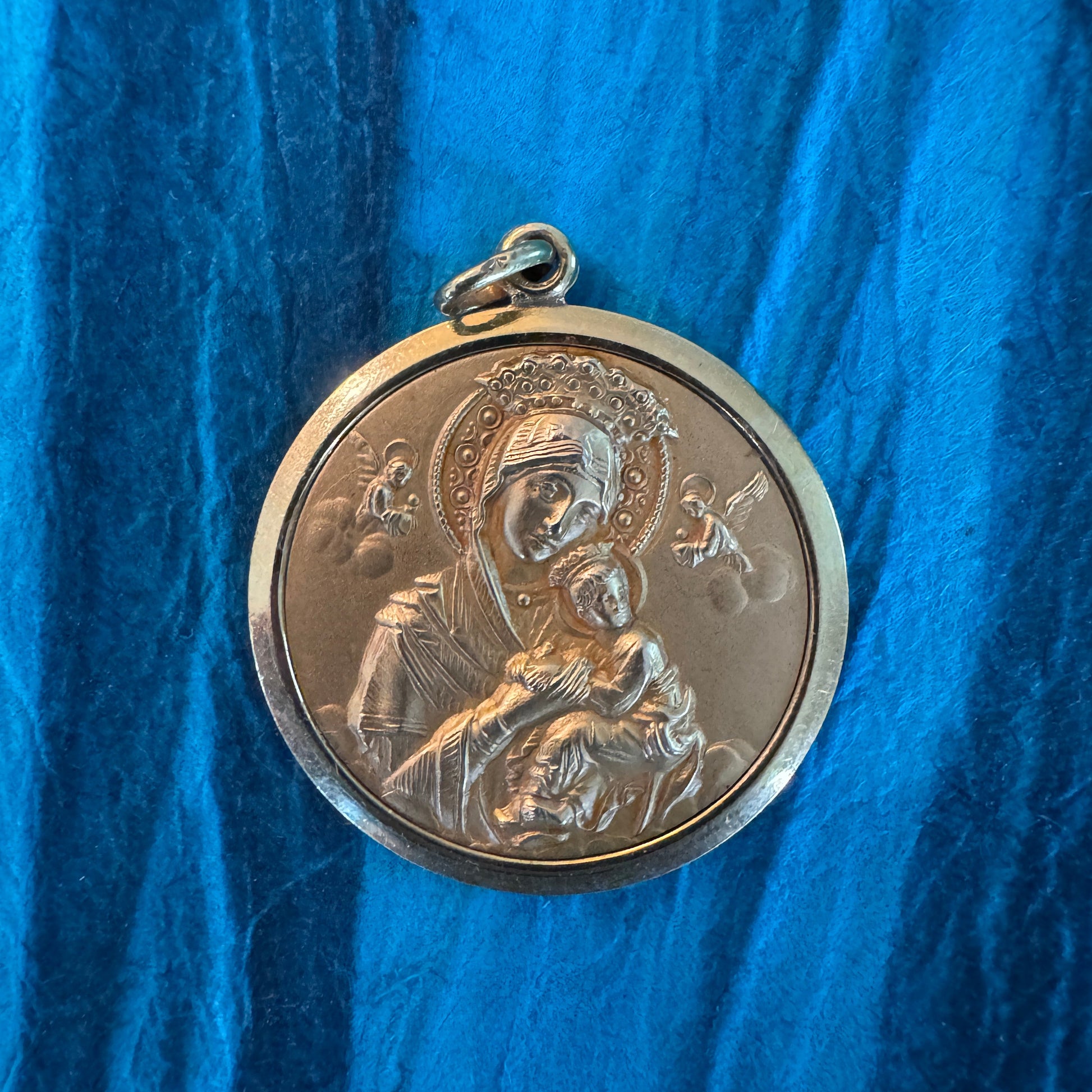 Vintage gold plated Mary and baby Jesus pendant