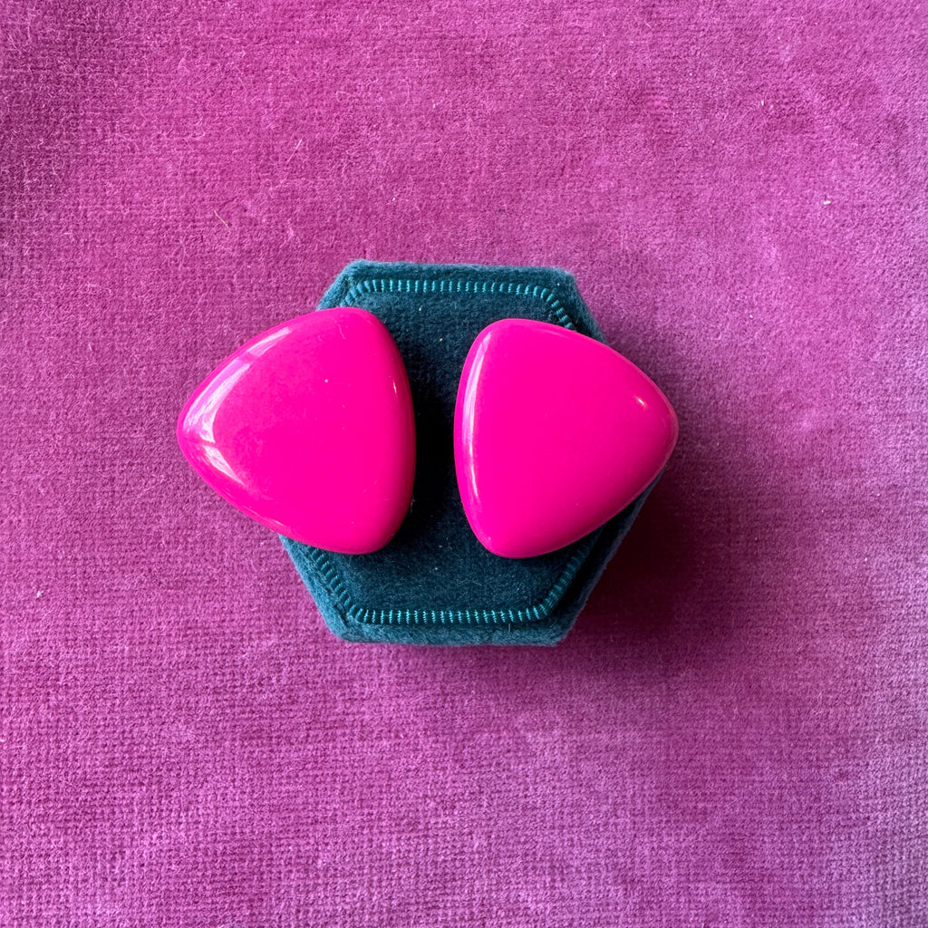 Oversized vintage enamel hot pink stud earrings