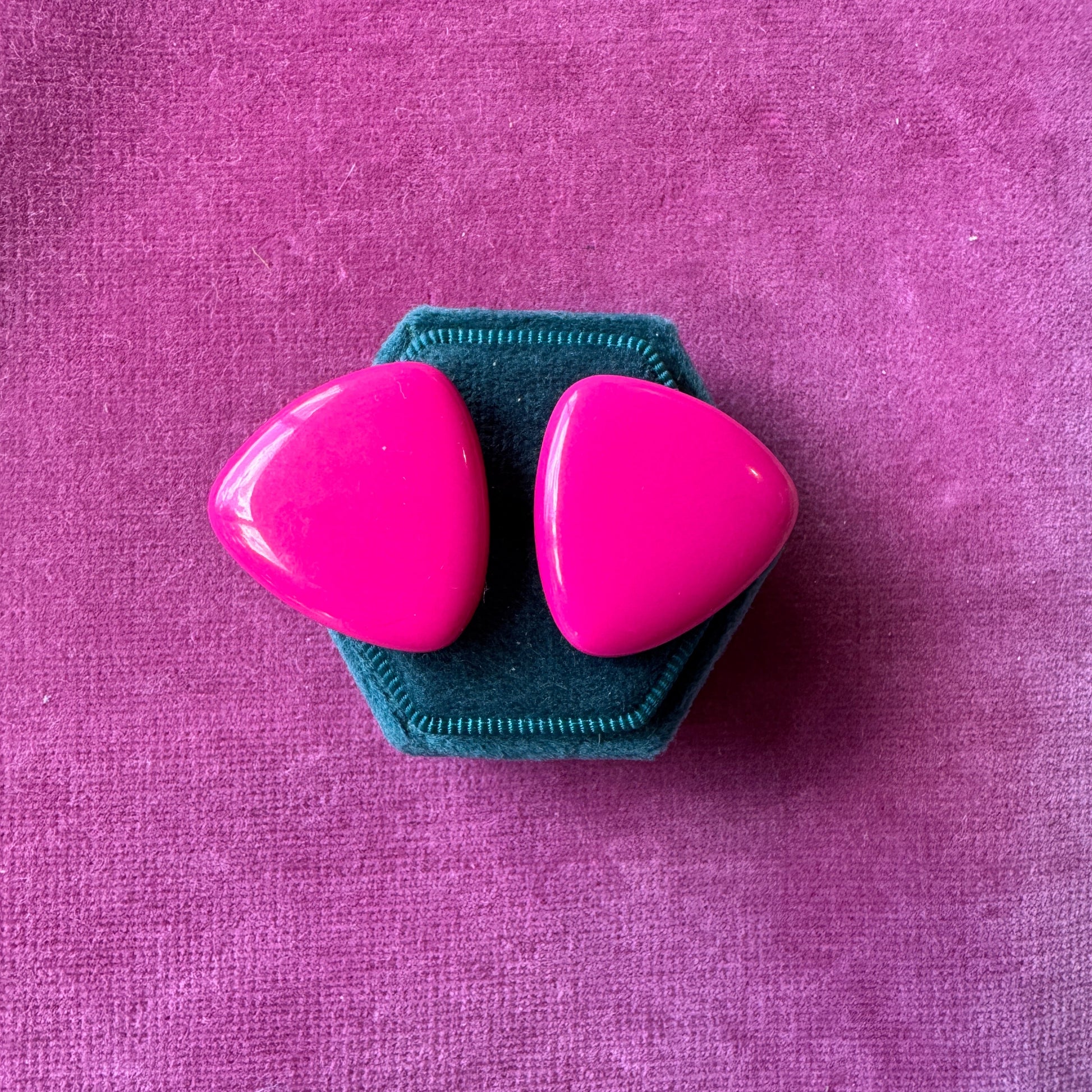 Oversized vintage enamel hot pink stud earrings