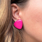 Oversized vintage enamel hot pink stud earrings