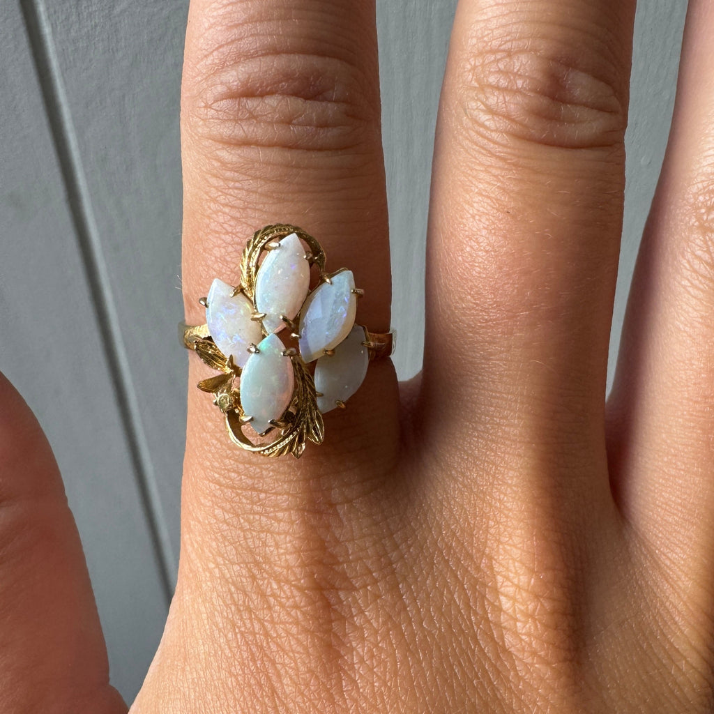 Iridescent vintage gold plated opal ring