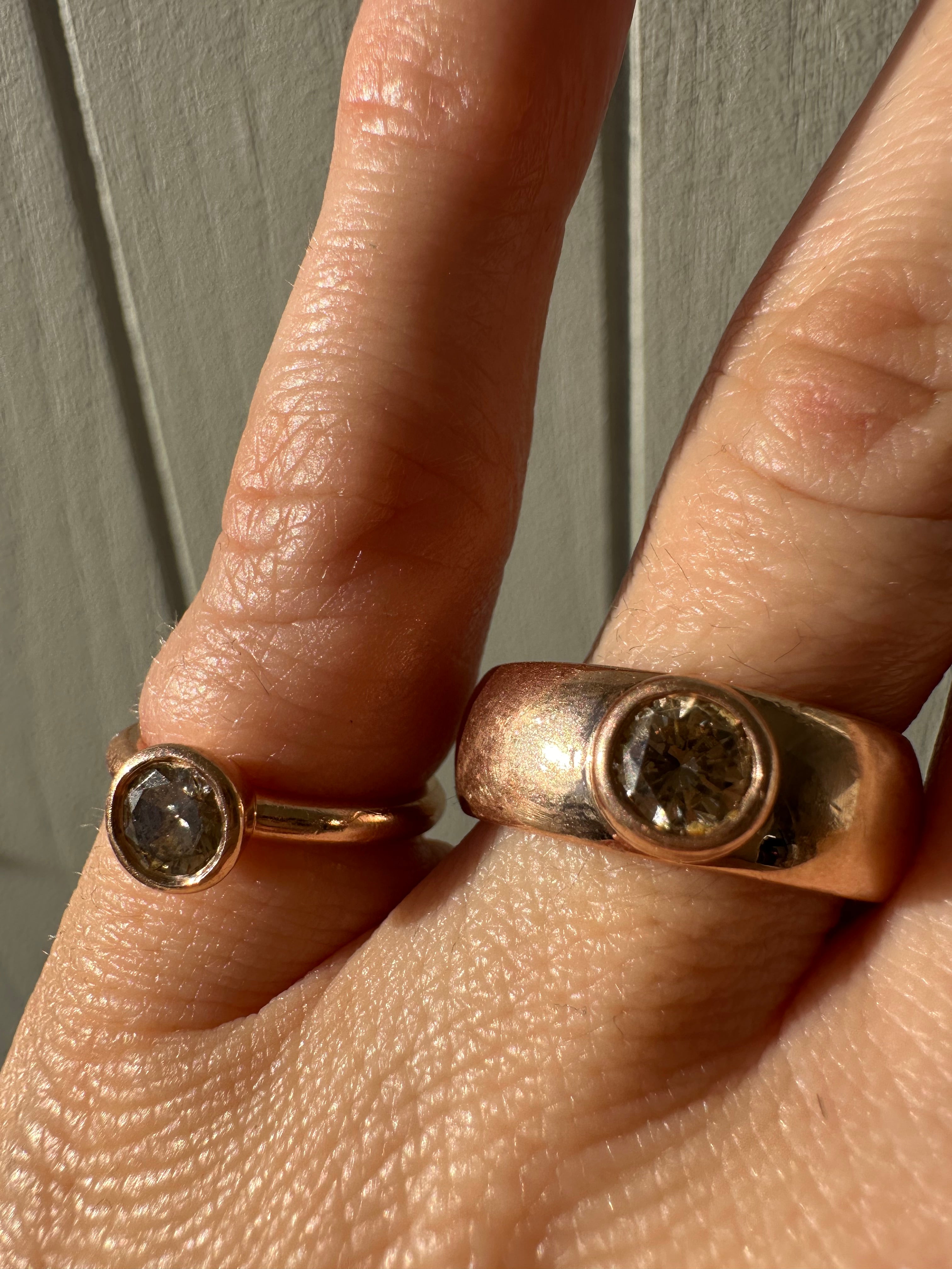 rose gold and bezel set champagne diamond rings
