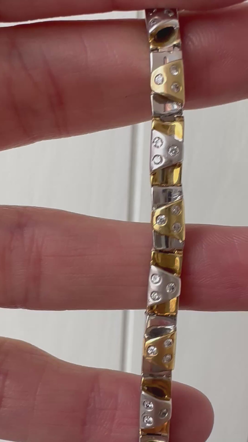 two tone triangle link with glass stones bracelet