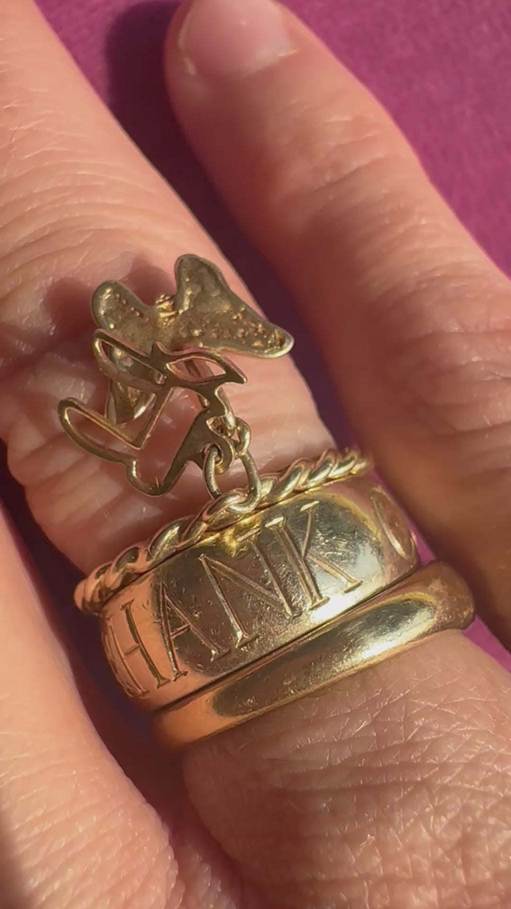 charm ring with chai and butterfly