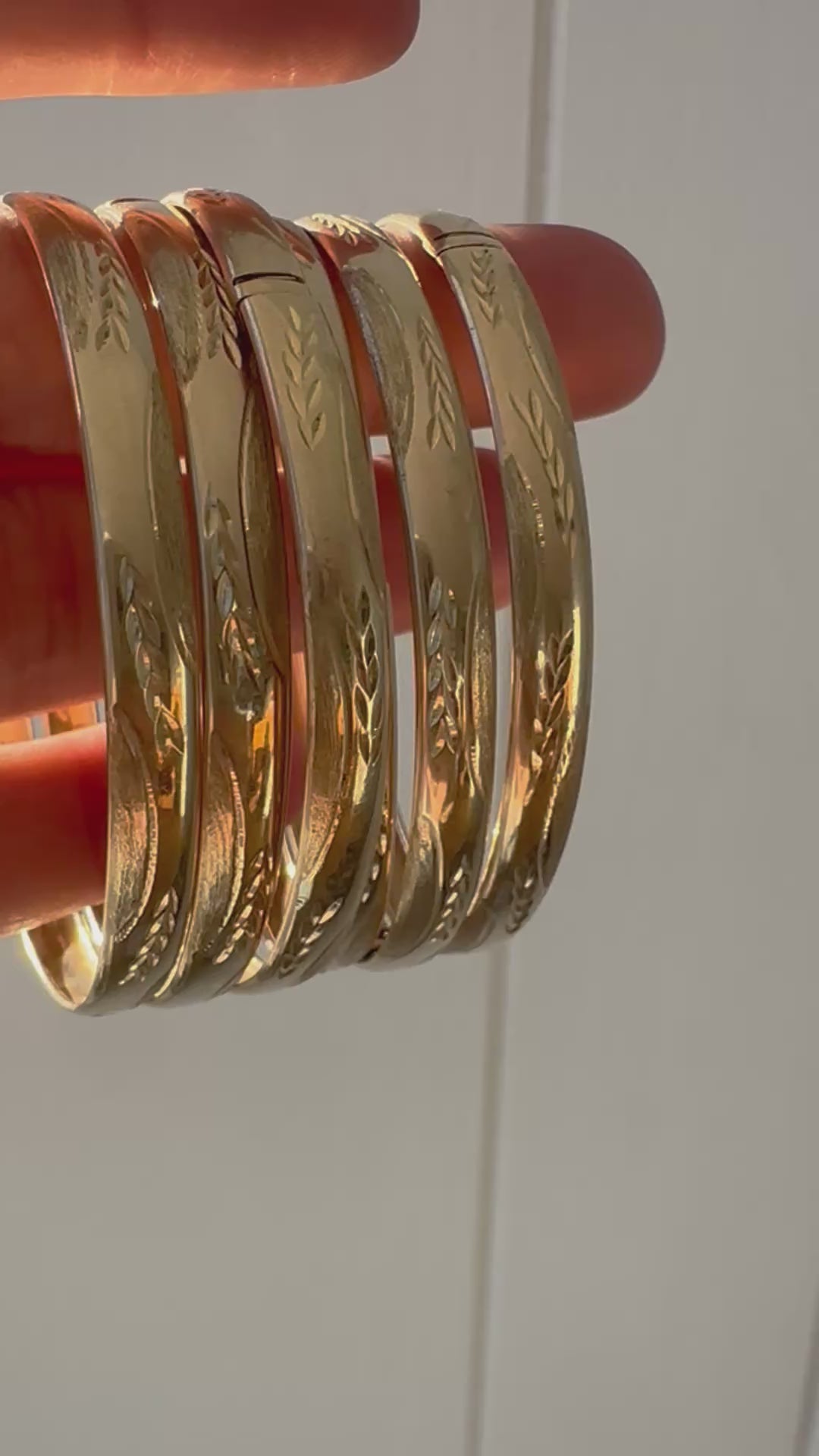 leaf etched 10k gold bangles