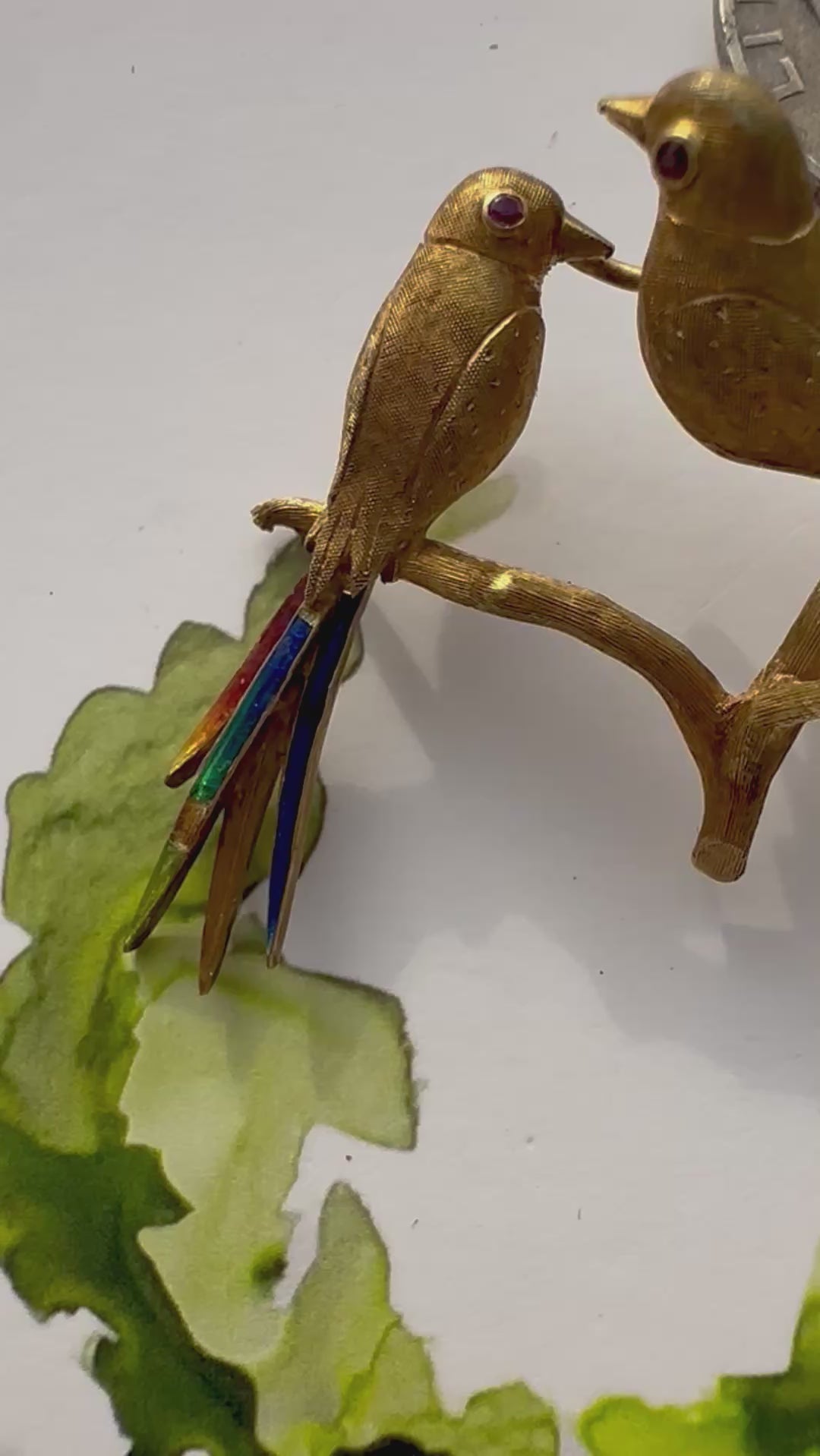 vintage Merrin lovebirds pin