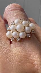 pearl and white sapphire cluster ring