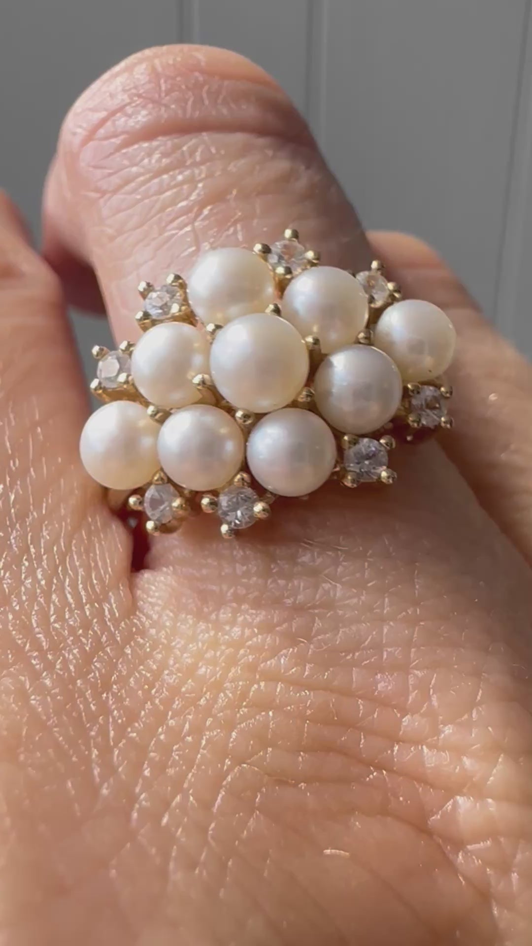 pearl and white sapphire cluster ring