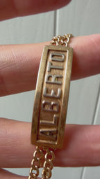 18k gold double curb ID bracelet with raised ALBERTO