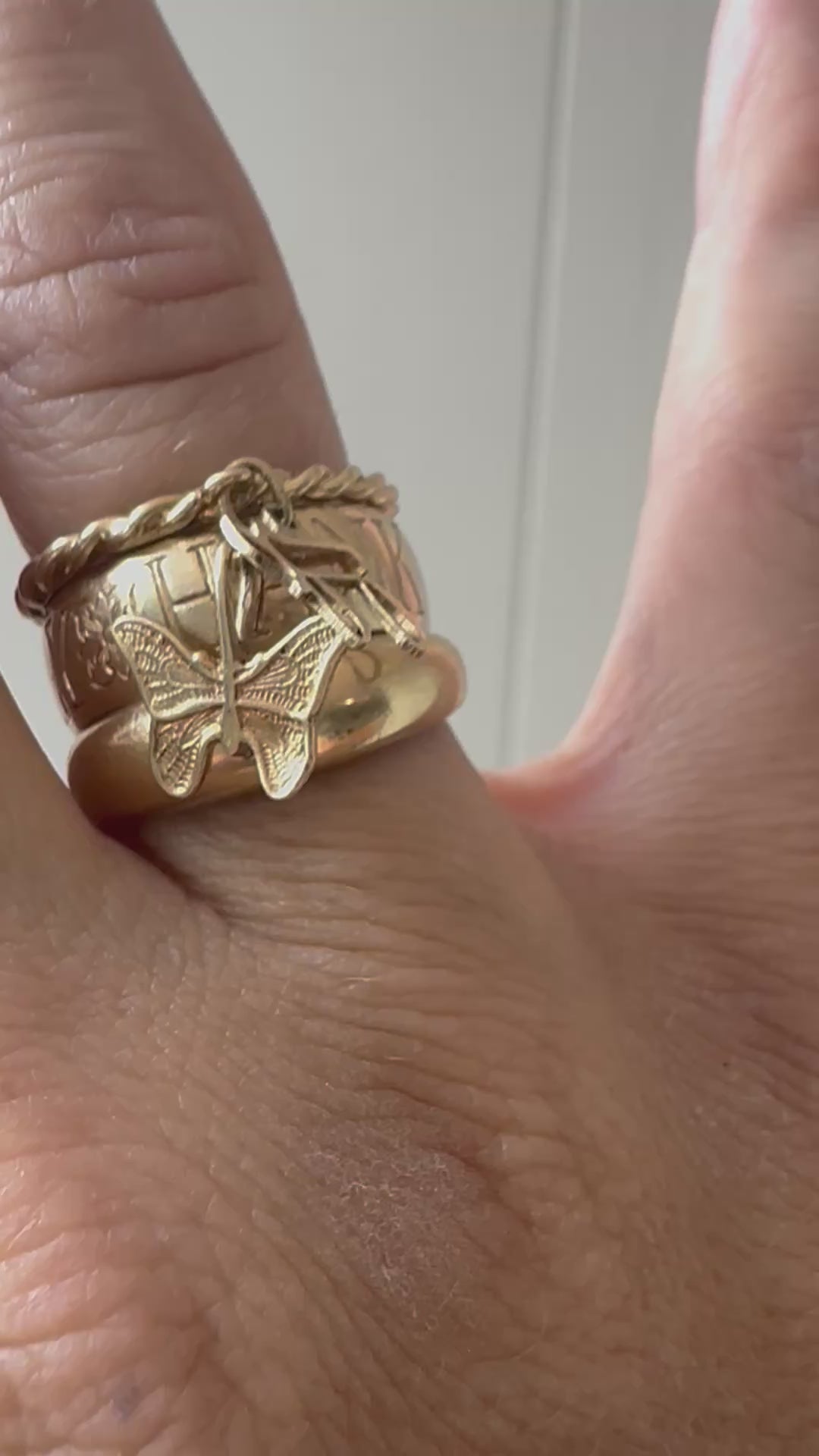 charm ring with chai and butterfly
