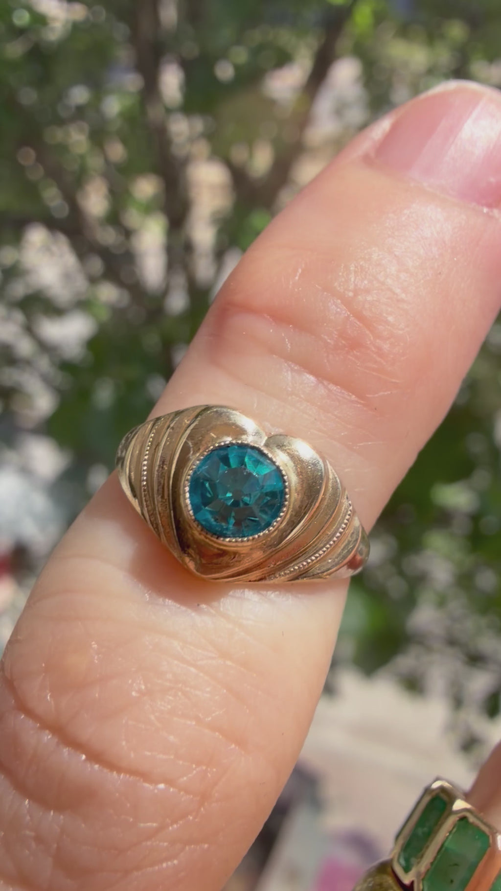 blue glass pinky heart ring