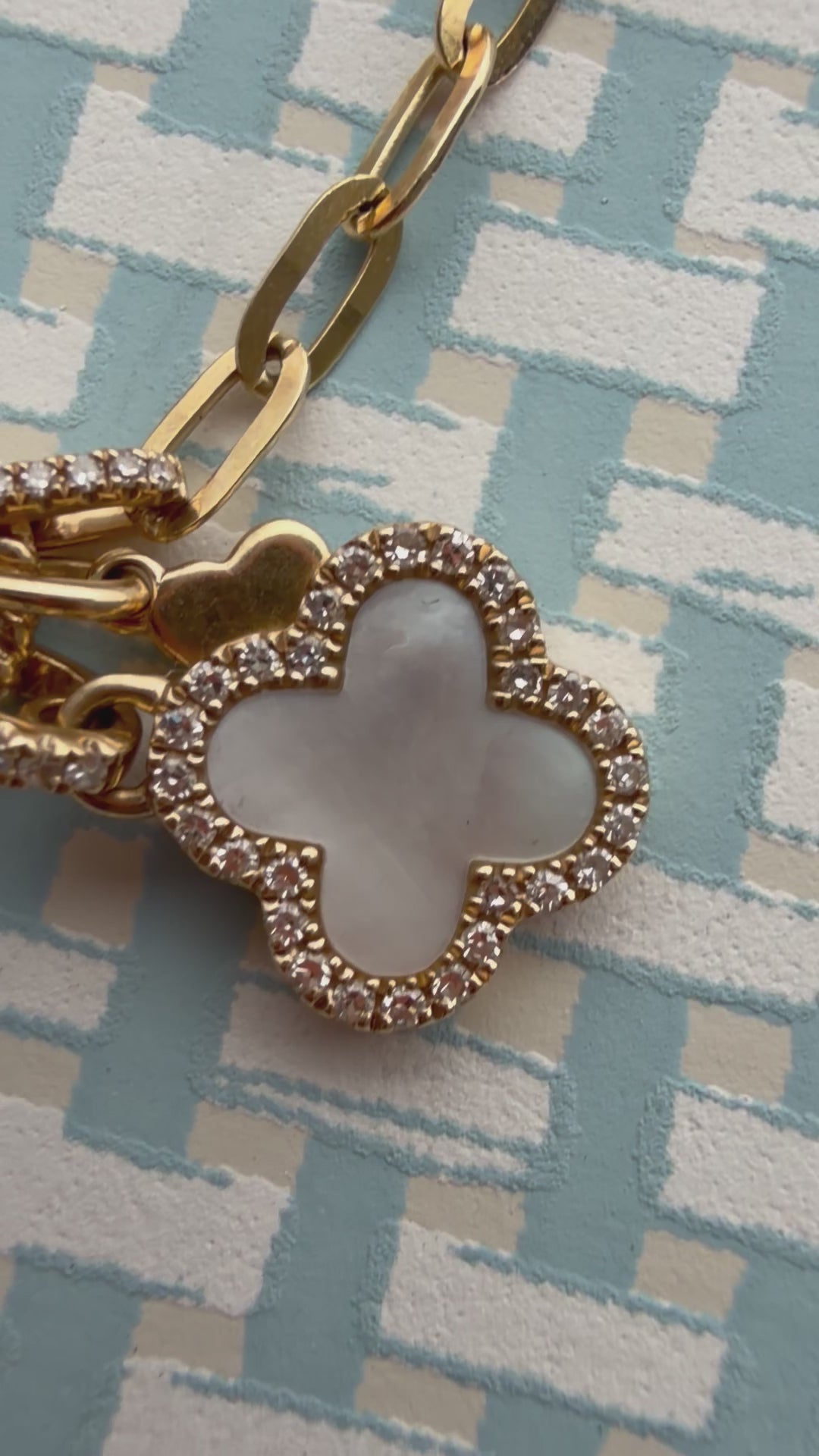 diamond and mother of pearl clover necklace