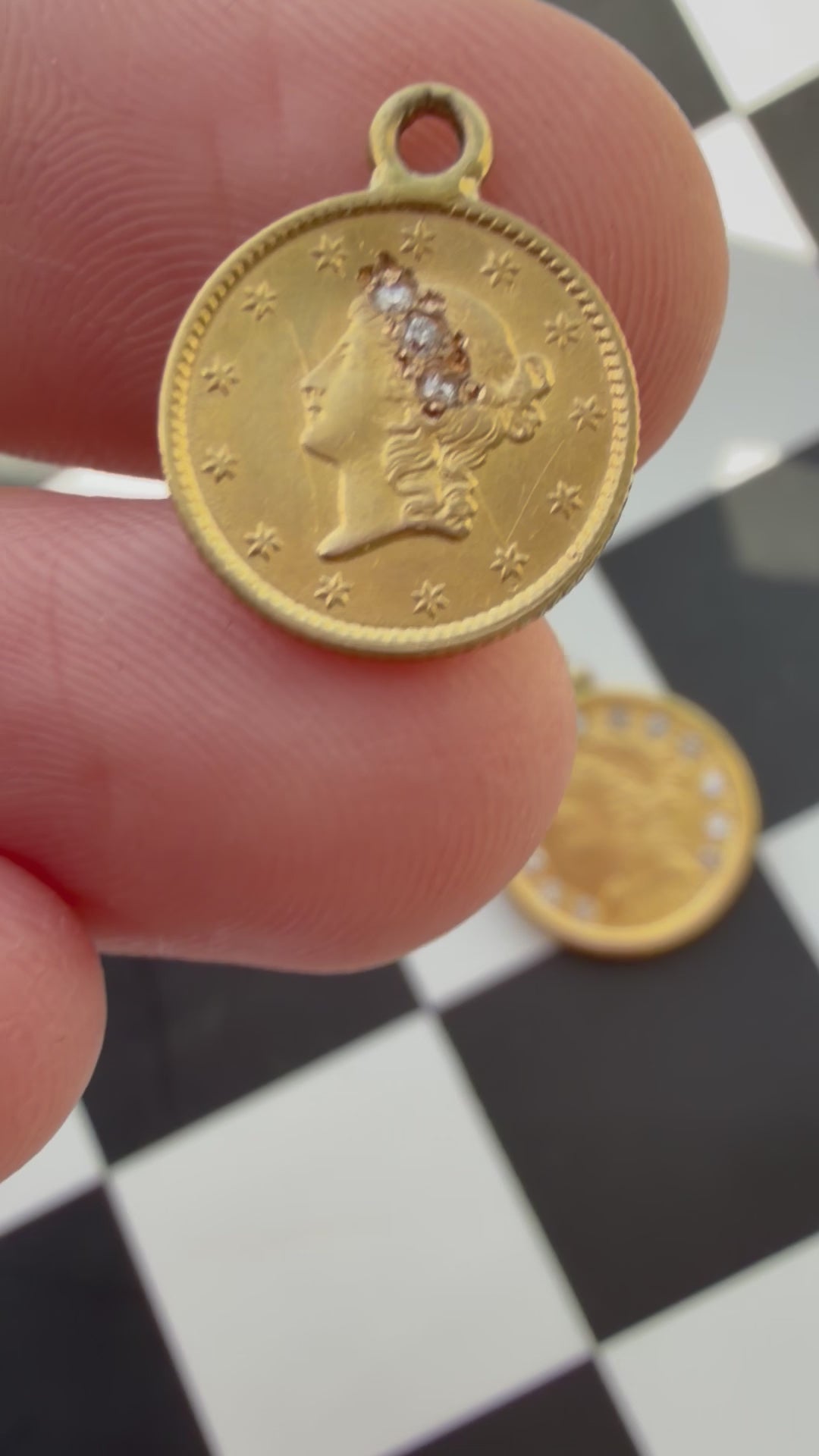 diamond adorned antique US Liberty coins