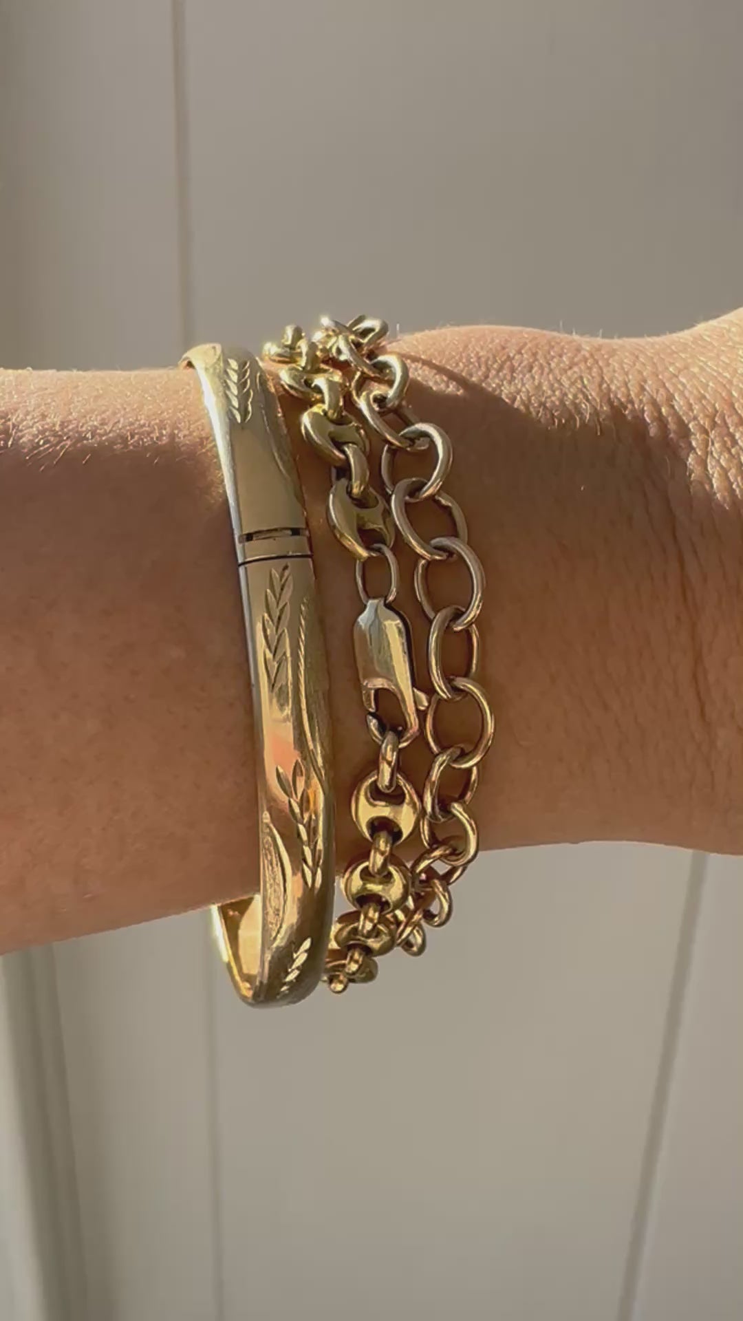 leaf etched 10k gold bangles