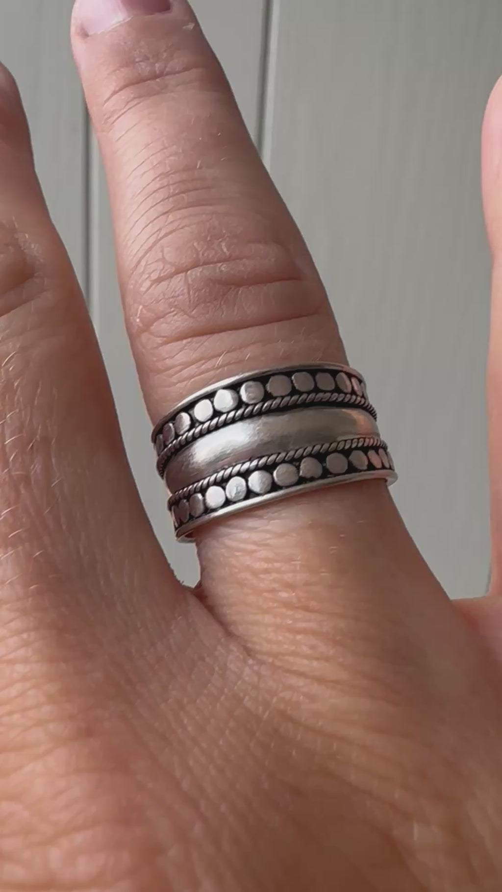Dotted Wide Tapered Sterling Silver Ring