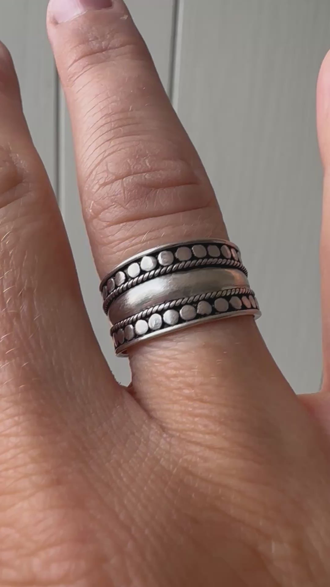 Dotted Wide Tapered Sterling Silver Ring