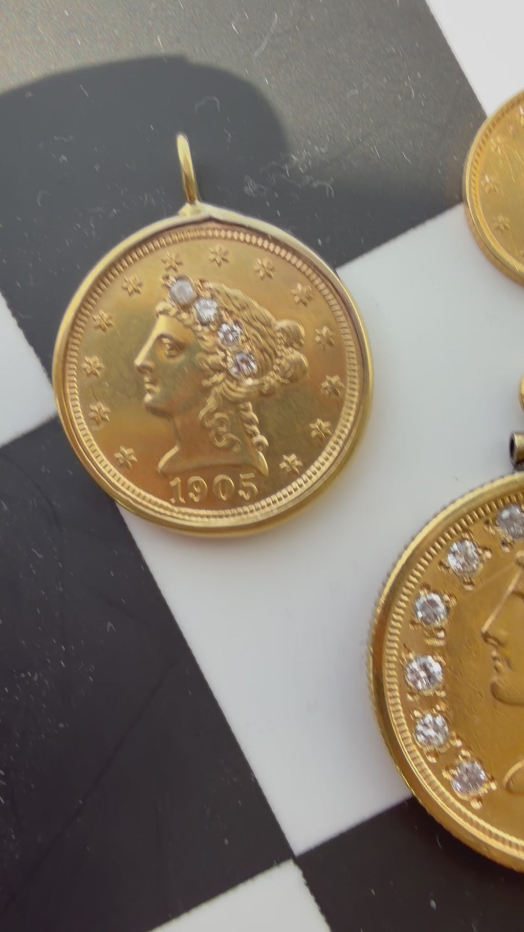 diamond adorned antique US Liberty coins