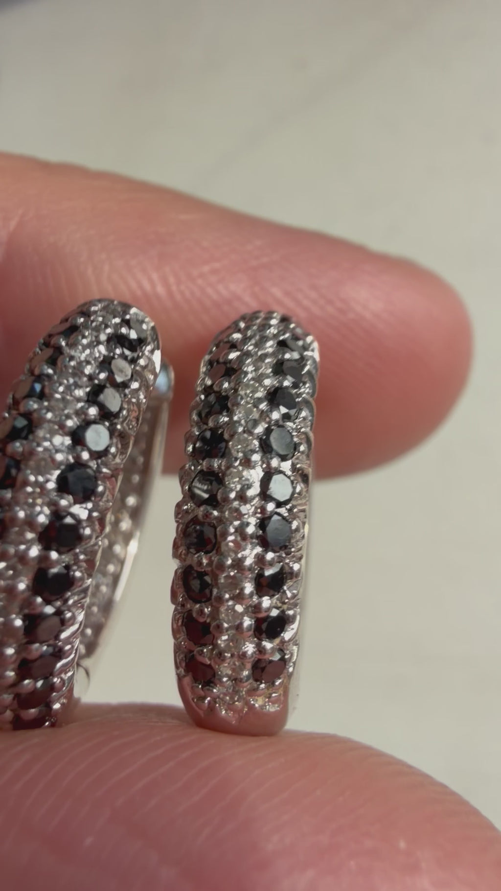 black and white diamond white gold click in hoops