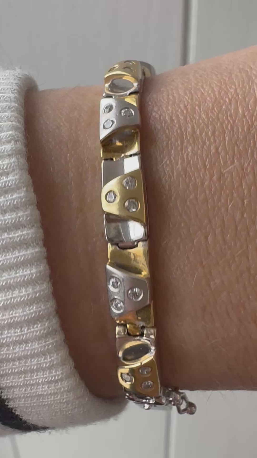 two tone triangle link with glass stones bracelet