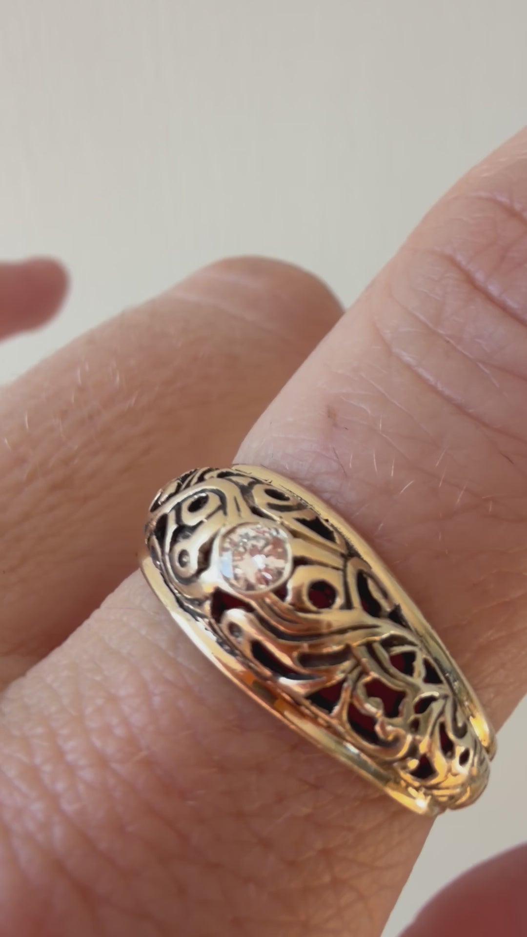 orange blossom dome ring with old euro cut diamond