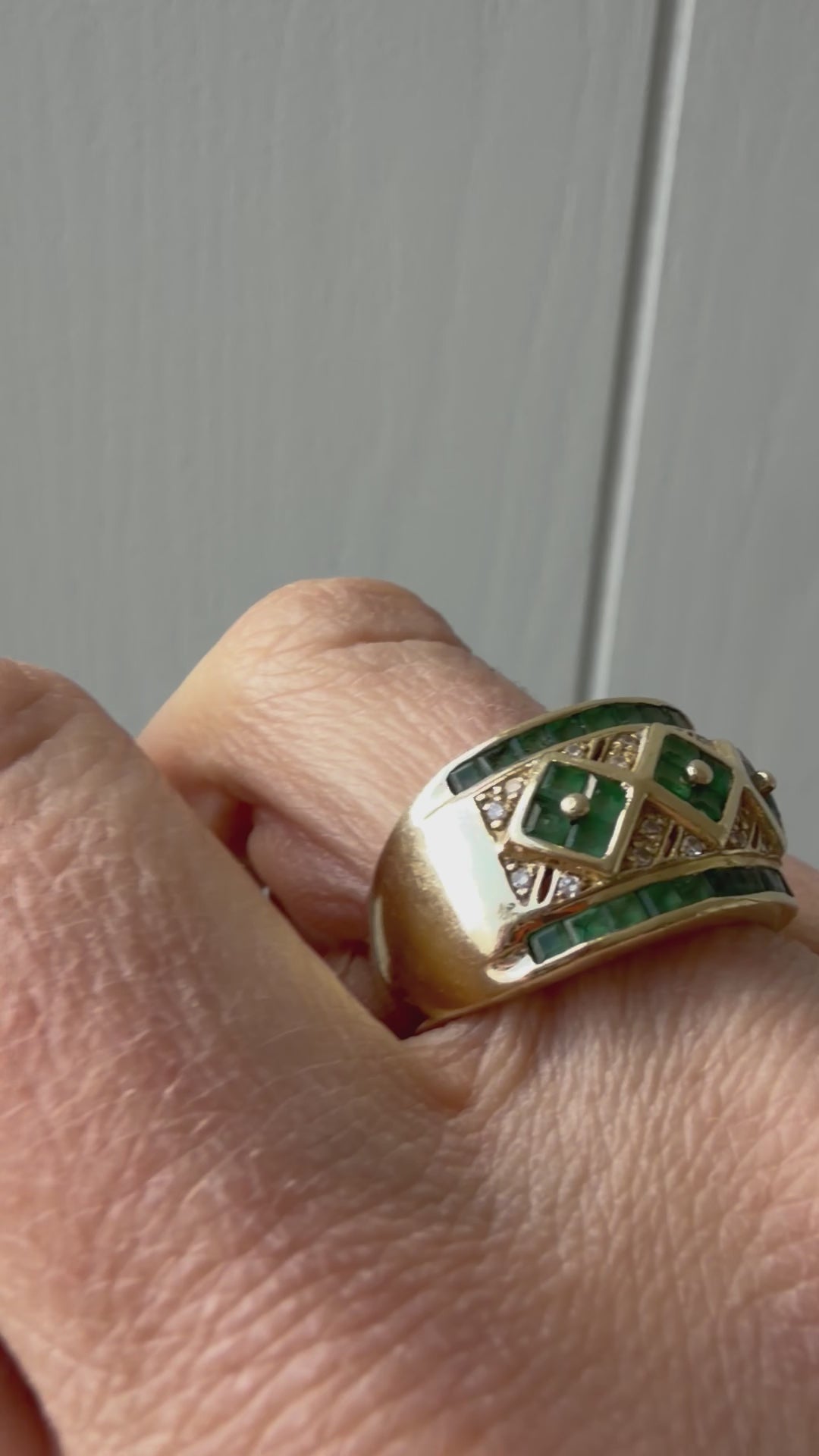 emerald and diamond checkerboard ring