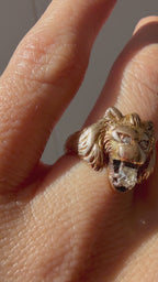 lion ring with cushion cut Old Mine Cut diamond