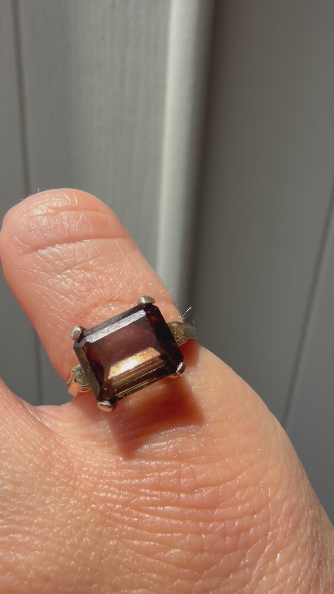 smoky quartz east west emerald cut ring