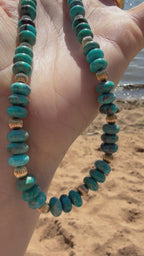 hand strung natural turquoise and vintage gold beads
