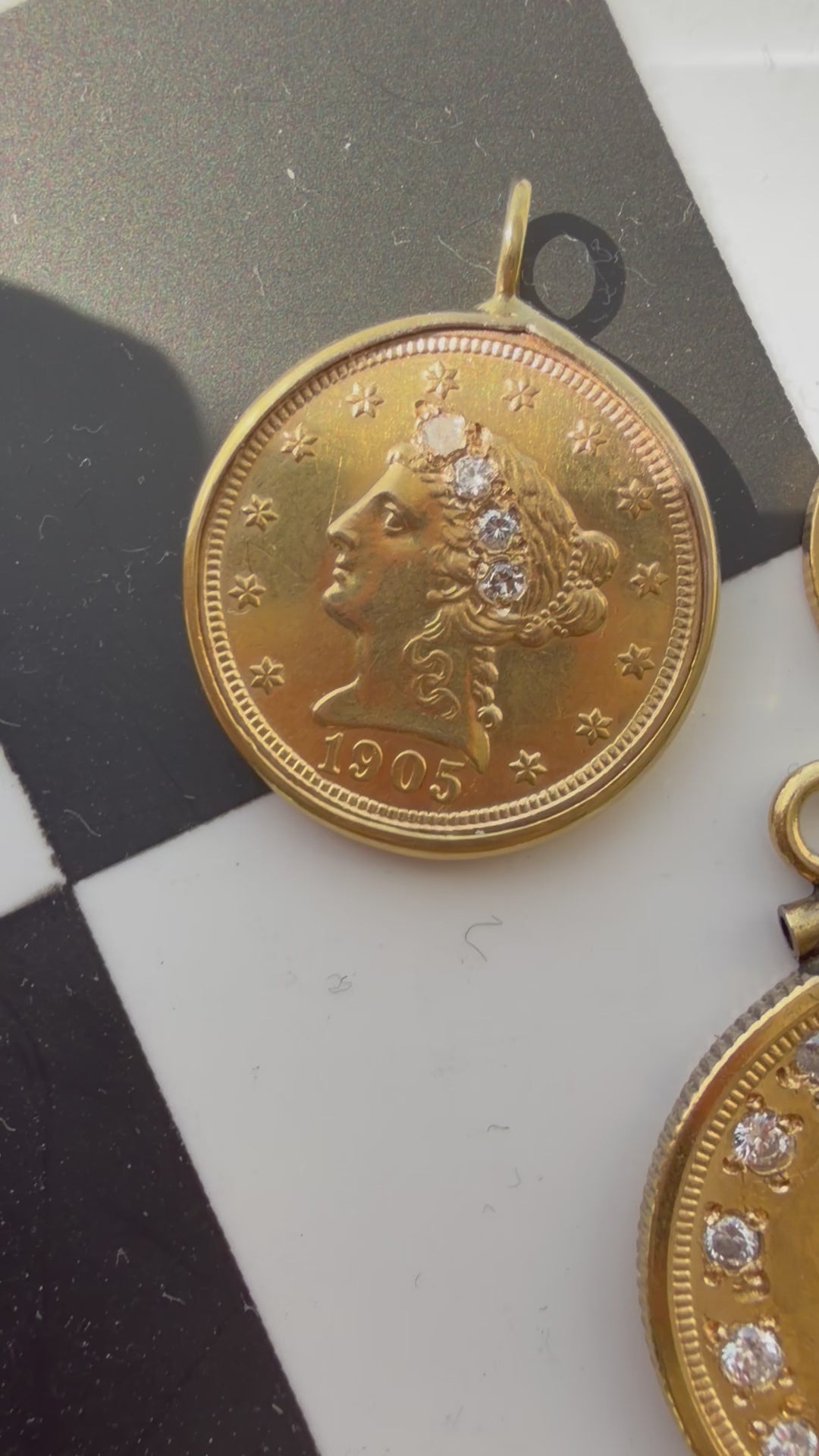 diamond adorned antique US Liberty coins