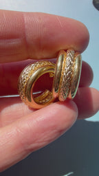chubby 18k gold hoop with crosshatch pattern