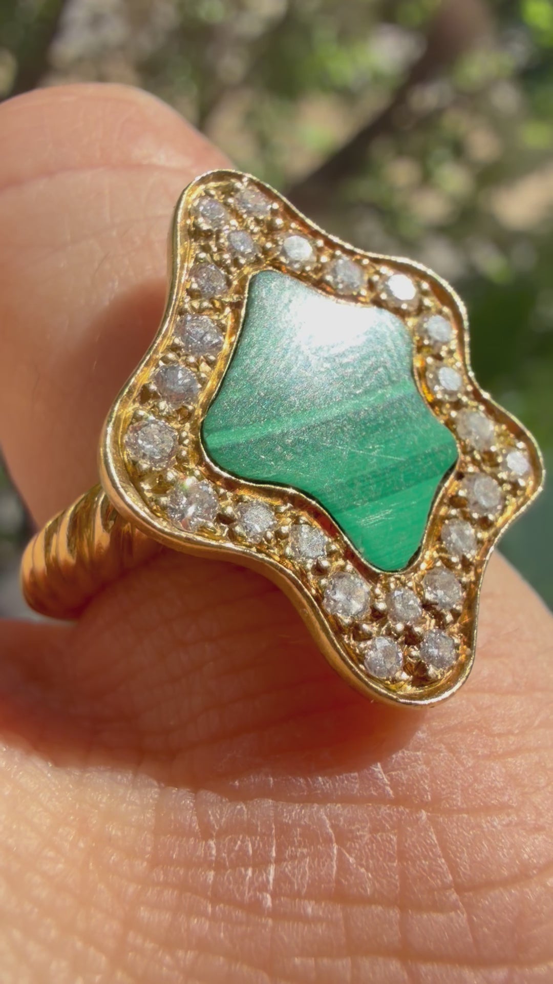 malachite + diamond blob ring