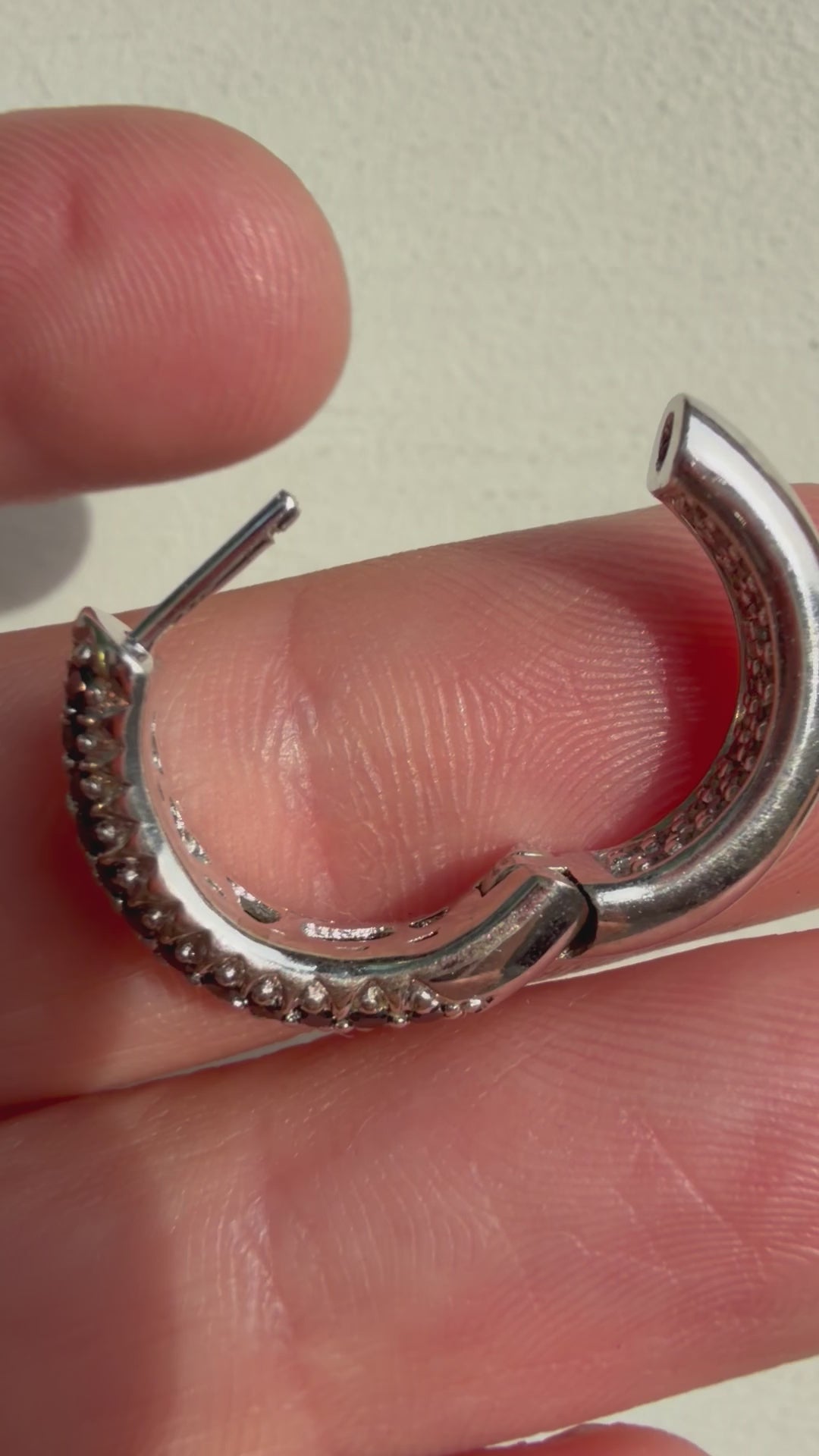 black and white diamond white gold click in hoops