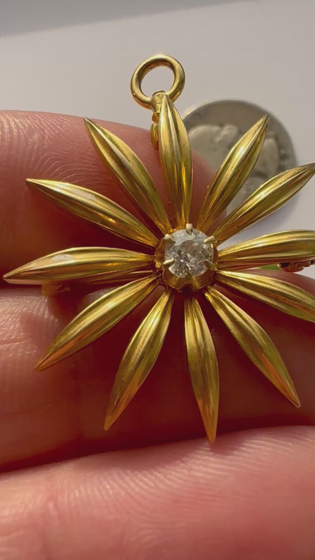 old mine cut diamond burst charm / brooch