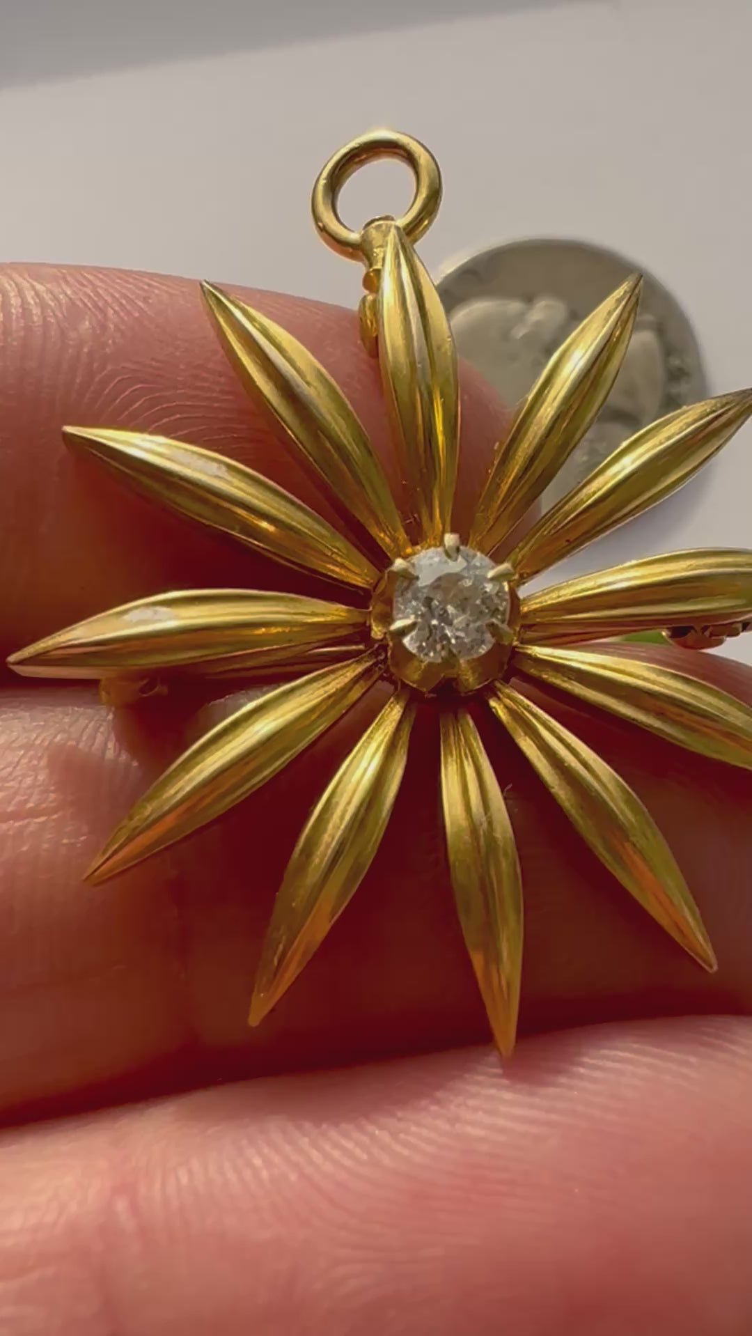 old mine cut diamond burst charm / brooch