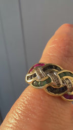 emerald, sapphire, ruby + diamond pretzel band