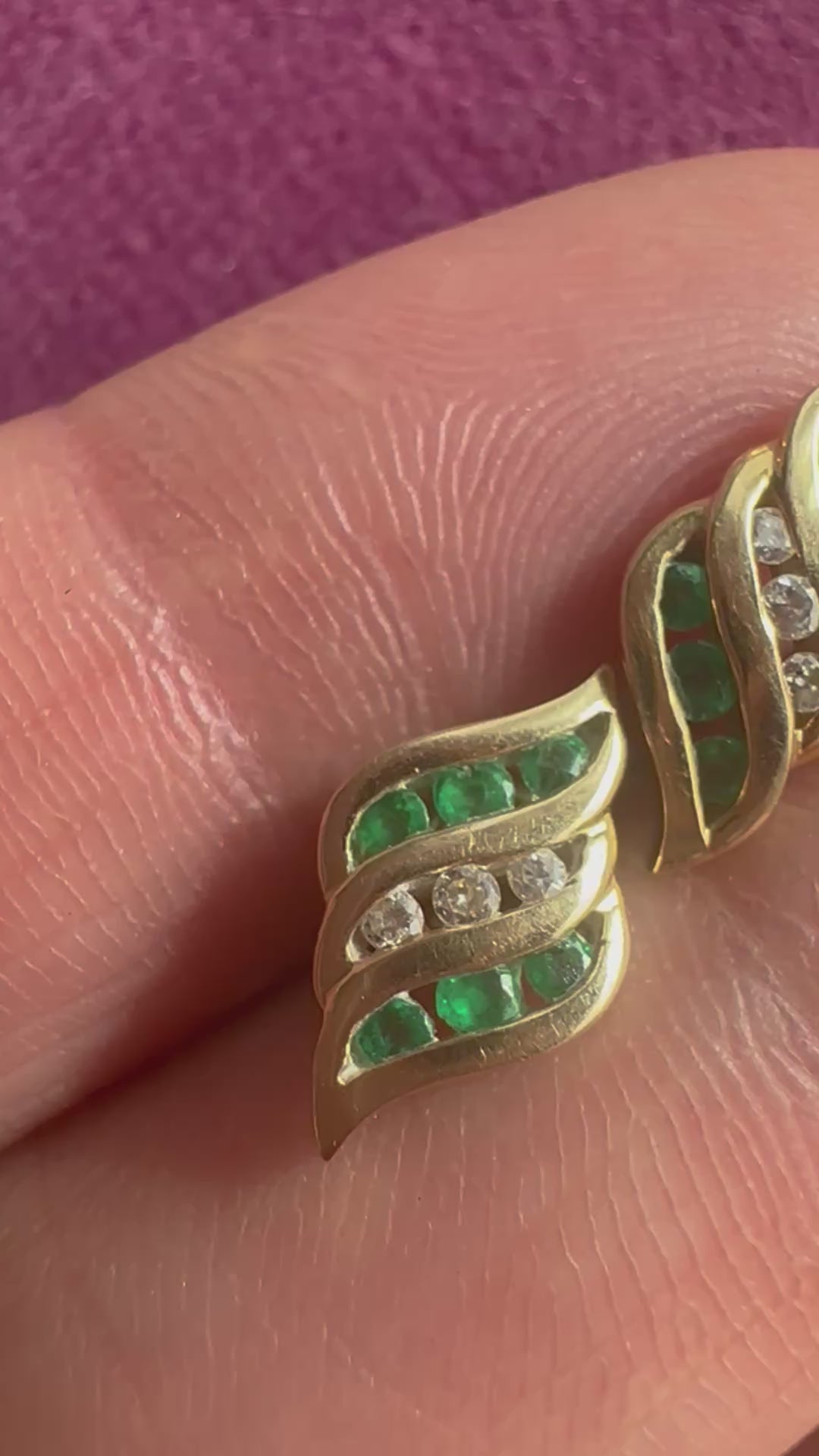 emerald and diamond wave studs